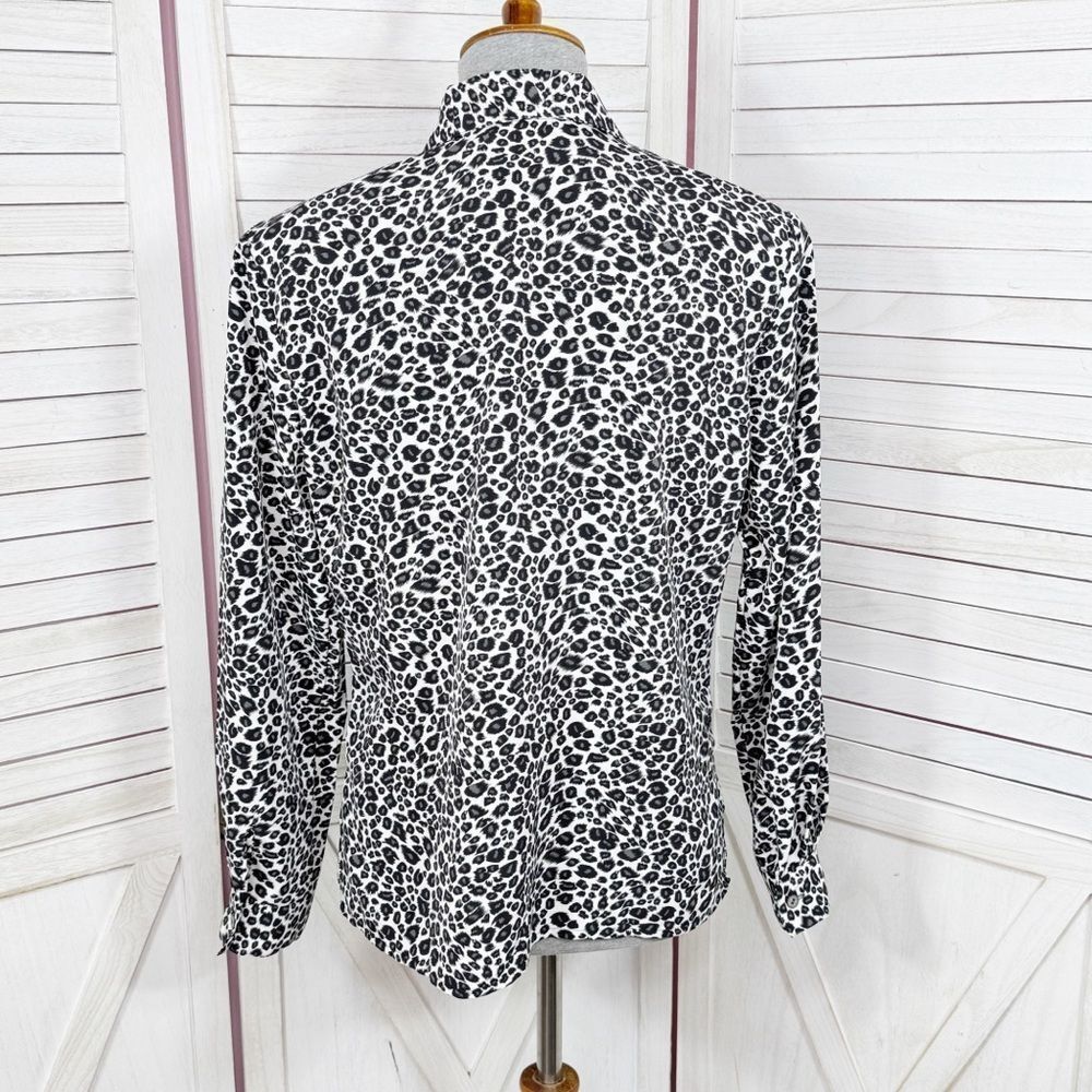 Notations Leopard Print Button Up Blouse White Bl… - image 4